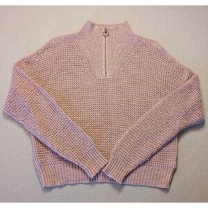 American Eagle Cropped Light Sweater Size XS Light Pink Sweater Knit‎ 1/4 Zip